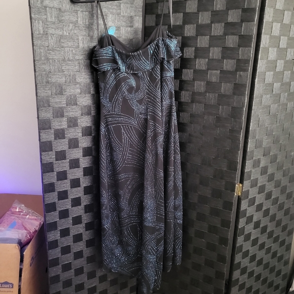 Byer Too! Black Formal Dress with Teal Design (M) - AJ0405 - Picture 2 of 3